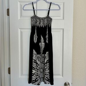 India Boutique Sundress Small Black White Boho Smocked Mandala Festival Artsy